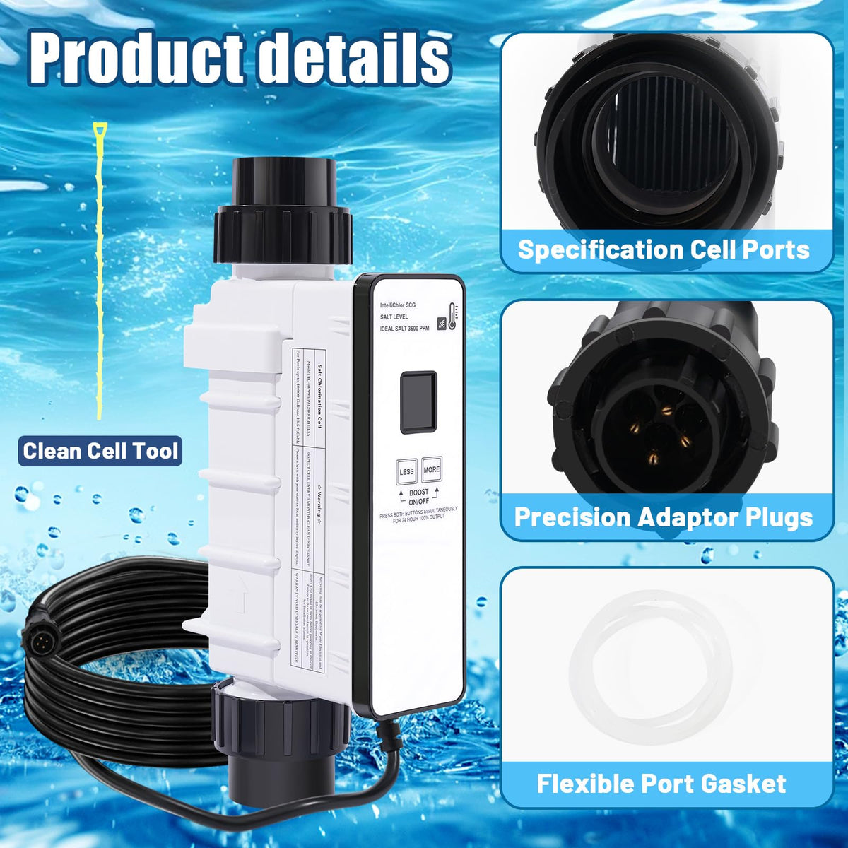 YUHAILOU EC-520555 auto reverse polarity helps prevent scale buildup and maintain clarity.