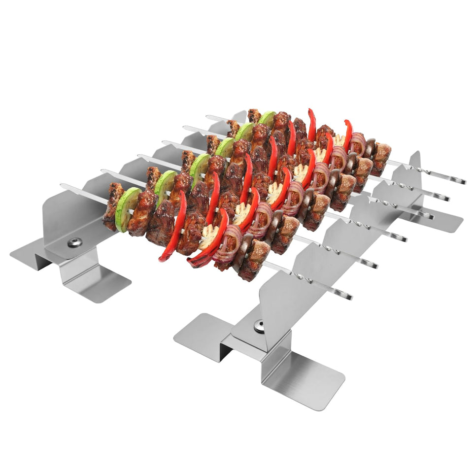 YUJIASH skewer rack with anti-tip base keeps grill setup stable.