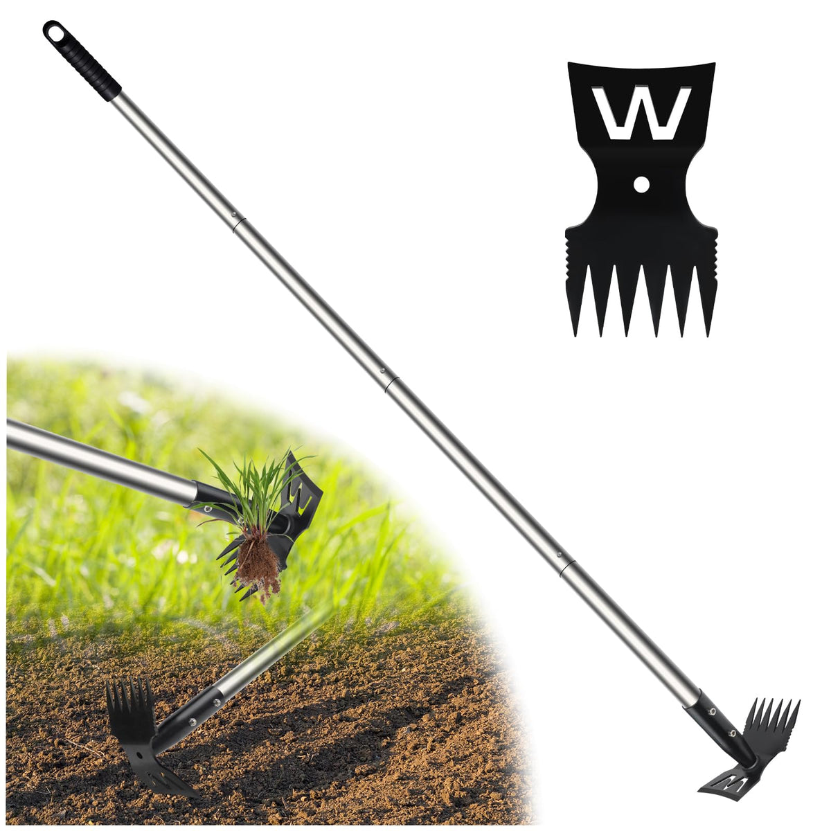 YUJOIBAN weed puller with 60-inch handle for easy, back-friendly weed removal.