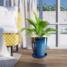 Yukfona ceramic saucer on wooden floor prevents water damage.