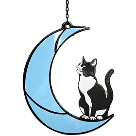 YULAIKUAI cat moon suncatcher front view brightens windows with vivid color and charm.
