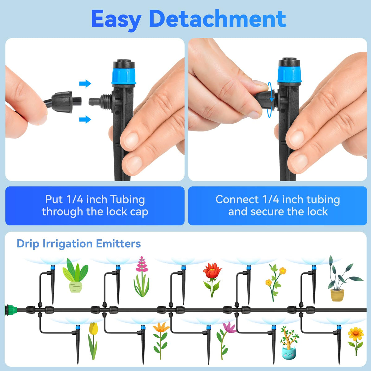 Yulaiyoen staked irrigation emitter is quick to install and easy to clean.