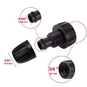Yulaiyoen three-quarter to half-inch adapter in-use on a faucet for garden irrigation.