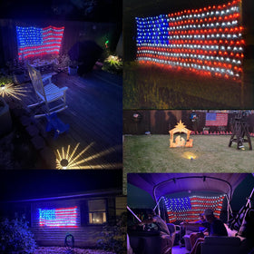 YULIANG LED flag lights close-up reveals 416 LEDs in red, white, blue.
