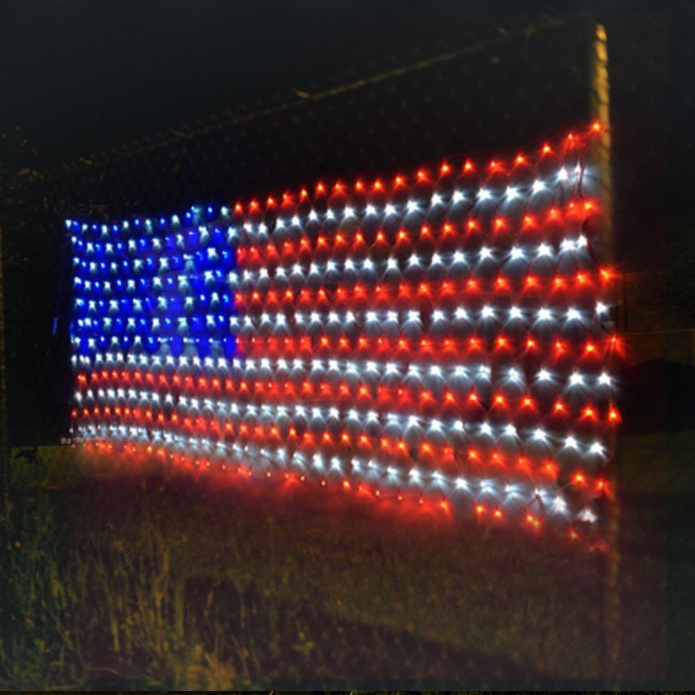 YULIANG flag lights draped on tree or trellis for yard decor.
