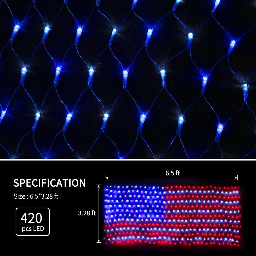 YULIANG flag net light mounted on wall or tree adds festive ambiance.
