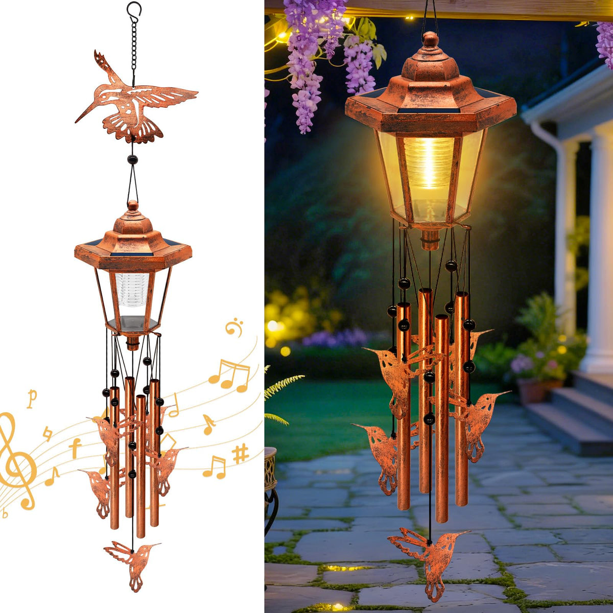 Yulloyello bronze wind chime hummingbird for a soothing garden melody
