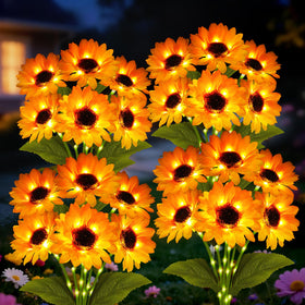 Yulloyello solar sunflower lights 4-pack illuminate entryway with warm garden glow.