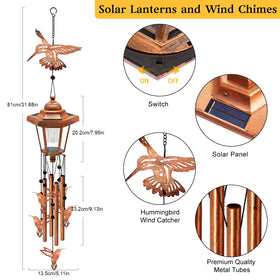 Yulloyello solar wind chime night light hummingbird for warm evening ambiance