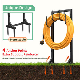 Yumatum hose holder with four large hooks for organized outdoor storage.