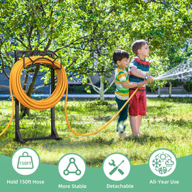 Yumatum holds up to 150 feet of hose without bending.