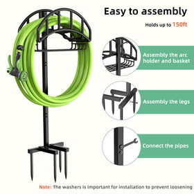 Yumatum hose holder at 43.1 inches height enables comfortable standing use.