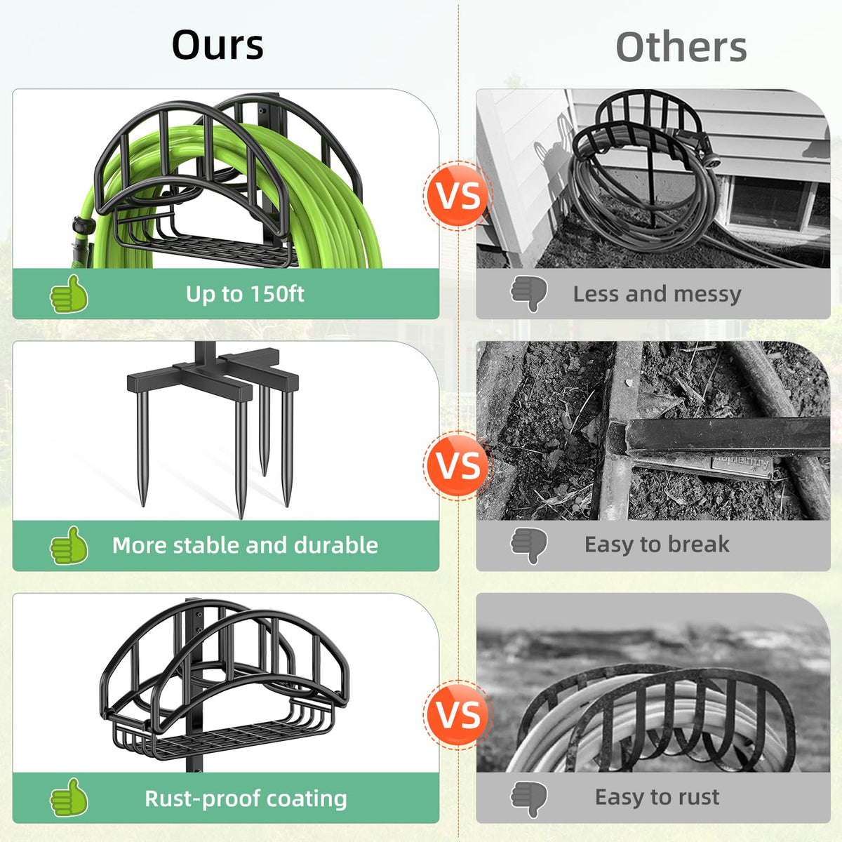 Yumatum hose holder shows easy assembly and quick setup.