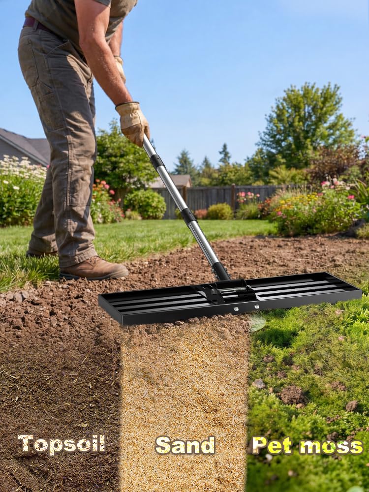 Professional grade lawn leveling tool improves consistency and ease of use.