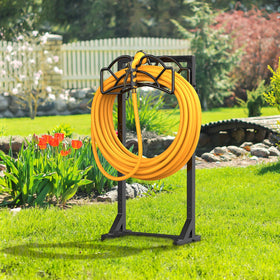 Yumatum hose reel offers convenient organization for large irrigation setups.