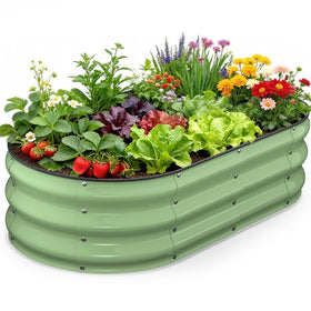 Yumatum raised garden bed front view highlights beginner-friendly setup for easy planting.