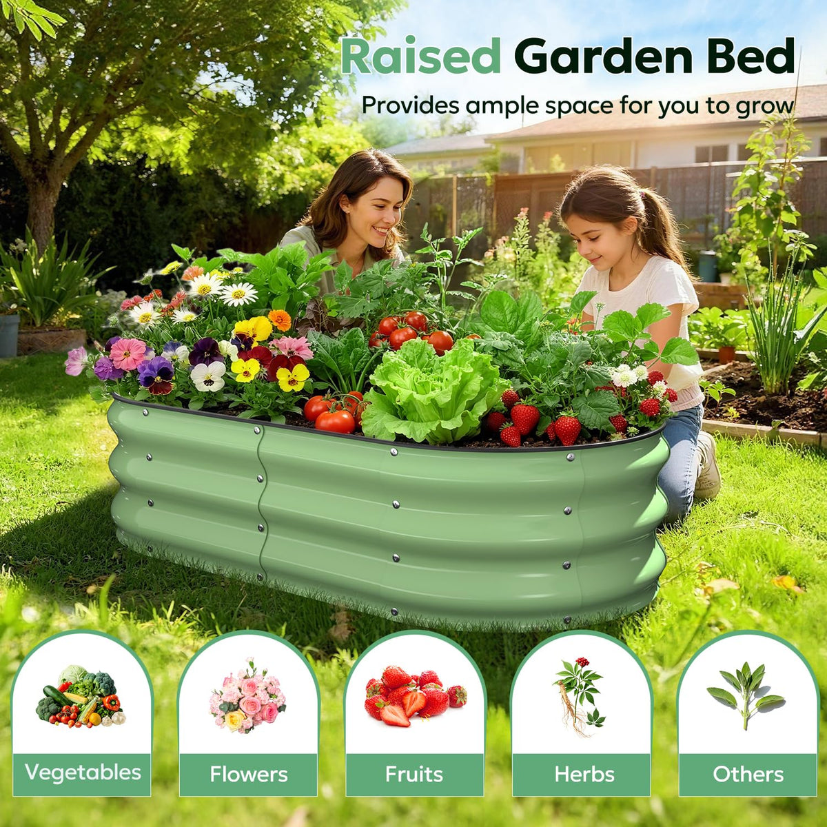 Yumatum raised garden bed side view emphasizes compact footprint for small spaces.