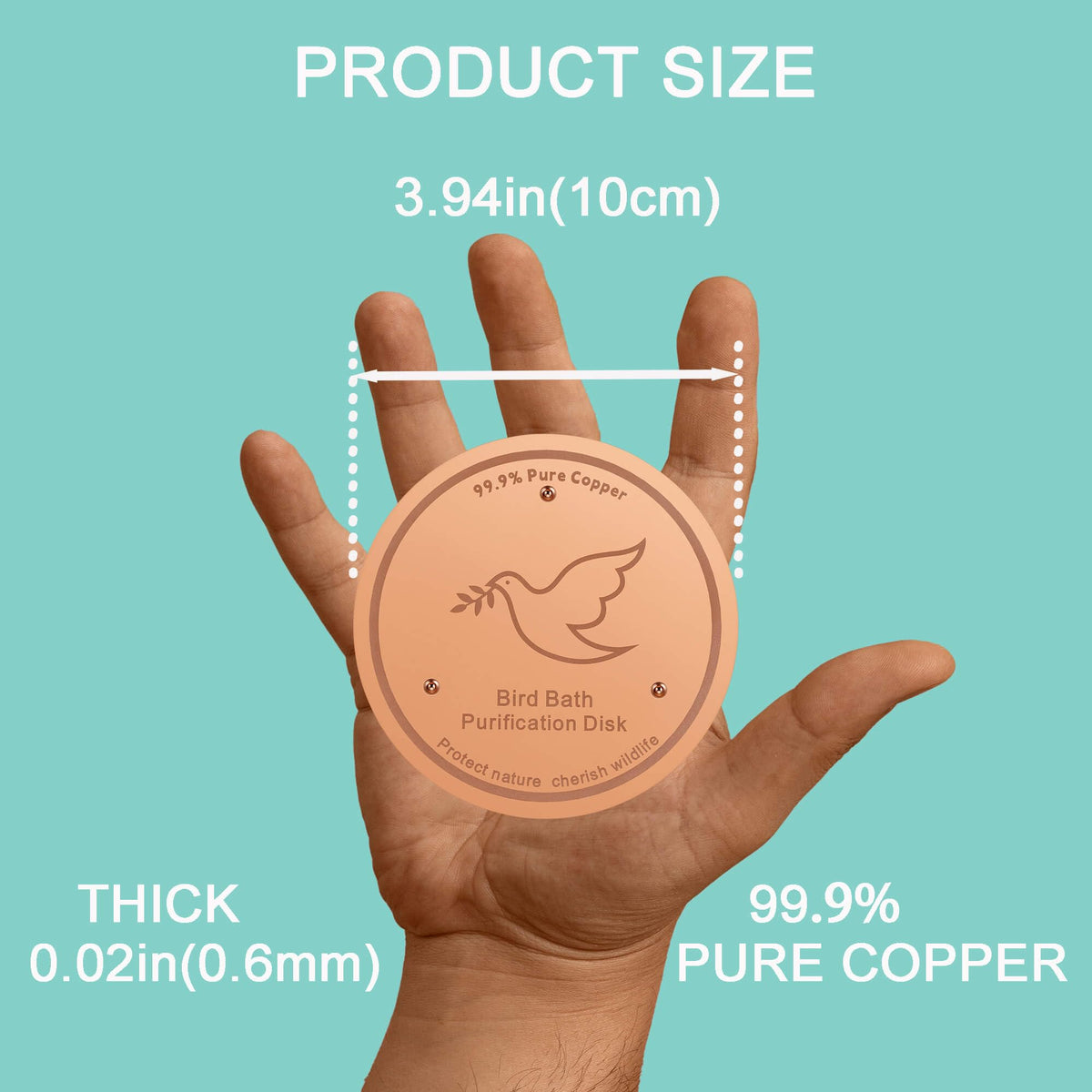 YUMEWARM birdbath copper purification disk in use highlights self-cleaning efficiency for longer water clarity.