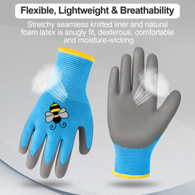 Yumoin kids gardening gloves blue bee pattern with breathable nylon