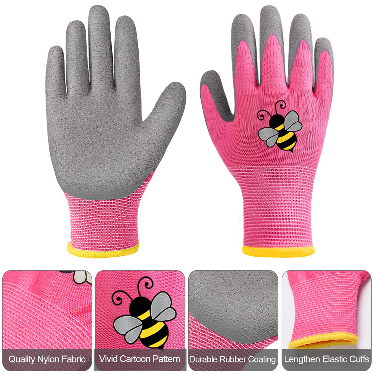Yumoin kids gardening gloves green bee pattern for secure tool handling