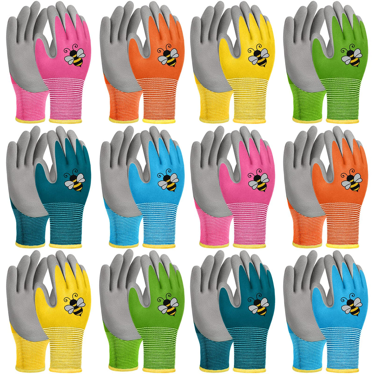Yumoin kids gloves in pink with a bee pattern for playful garden tasks
