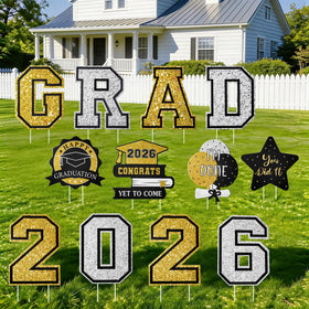 Yunfan Graduation Yard Sign Class of 2026 with 24 stakes for sturdy outdoor display.