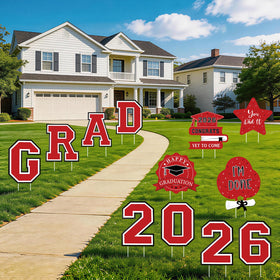 Yunfan graduation yard sign featuring colorful graduation badges