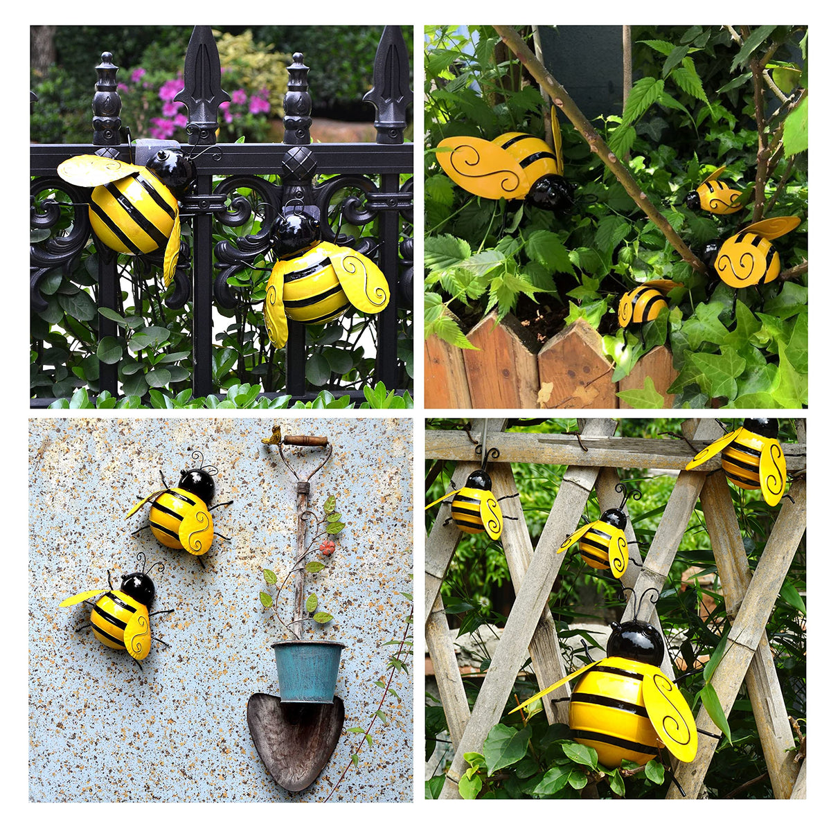 Yungeln bee wall art for patio adds whimsical flair.