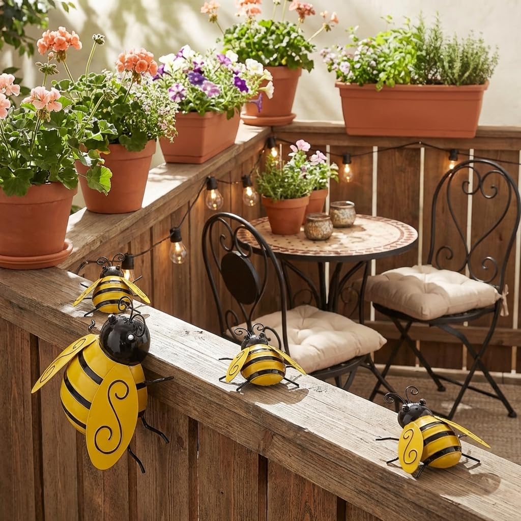 Yungeln large metal bee wall art makes a bold outdoor statement.