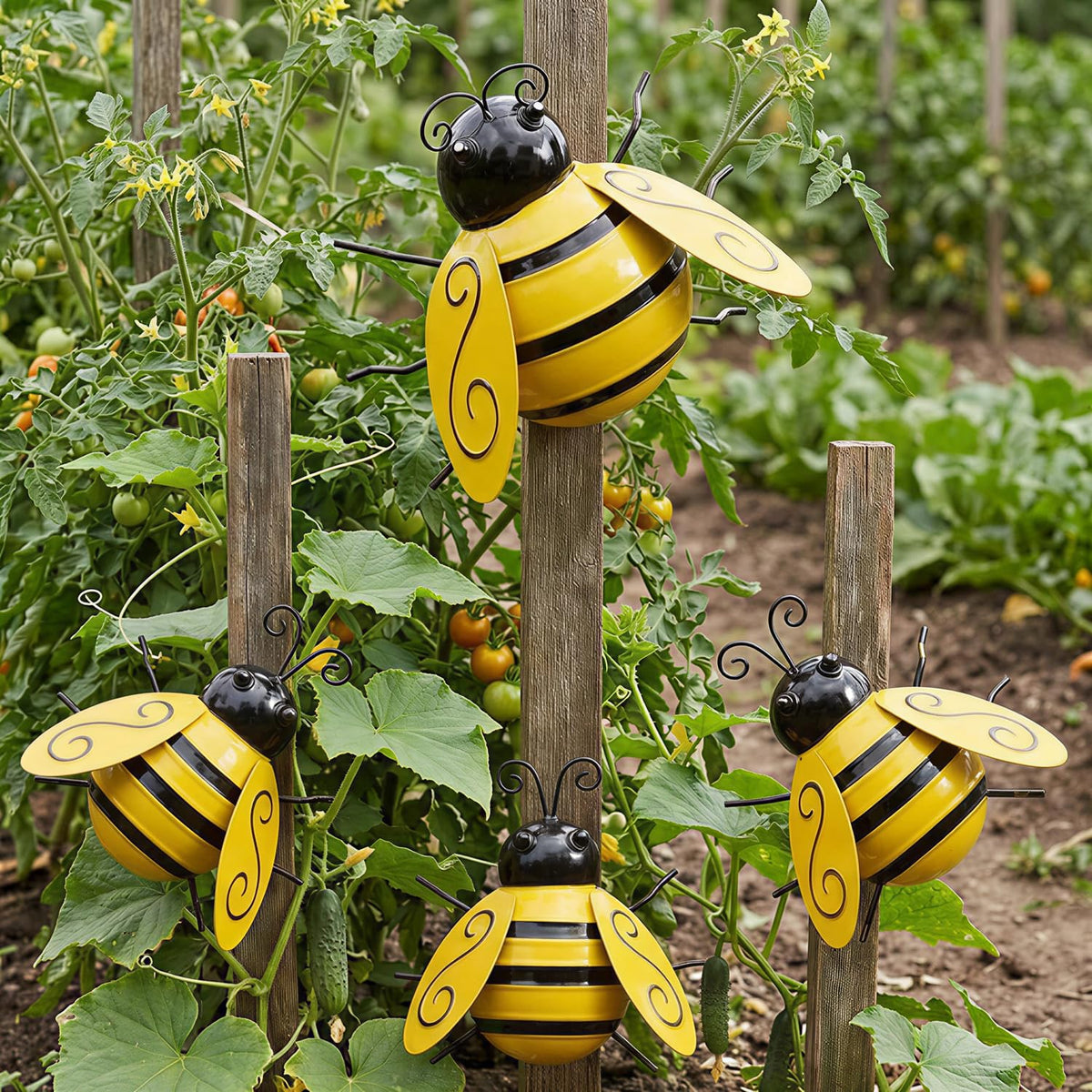 Yungeln medium metal bee wall art provides a focal point for patios.