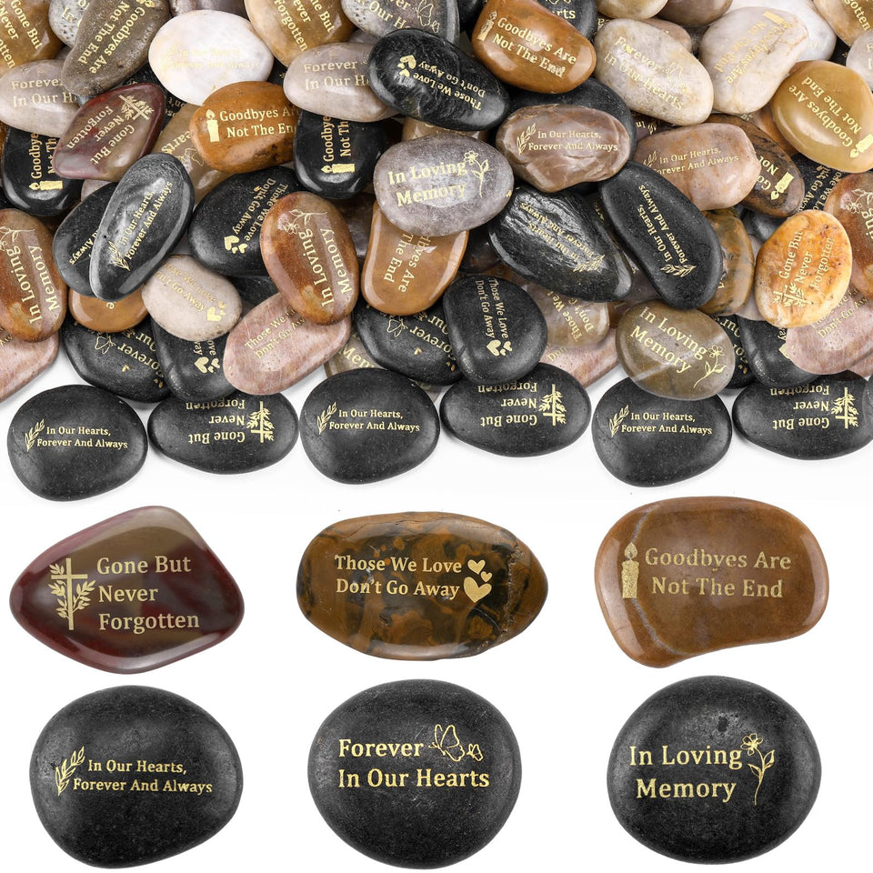 Yuntau memorial stone engraved in loving memory for guest keepsakes at services.