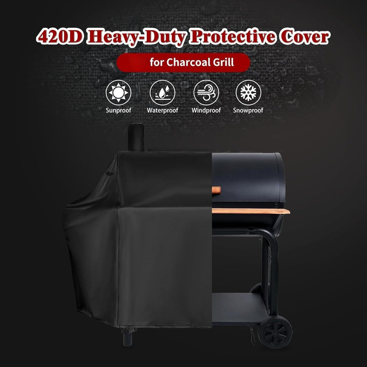 Yunzuiyue CC1830W grill cover, side view, weatherproof and durable.