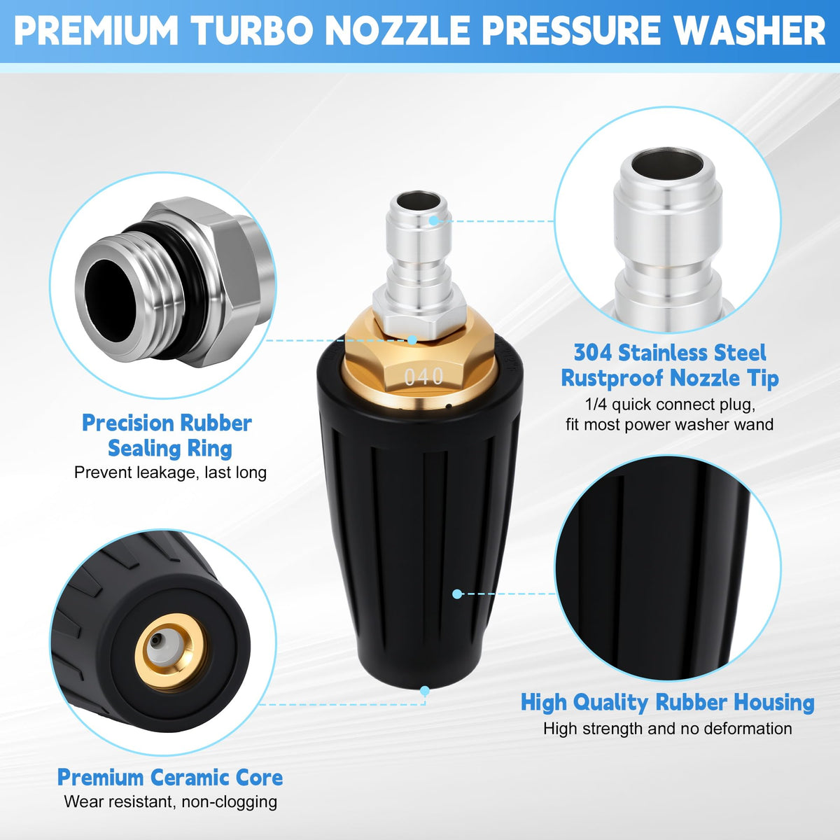 Yupjlia Turbo Nozzle stainless steel tip resists rust