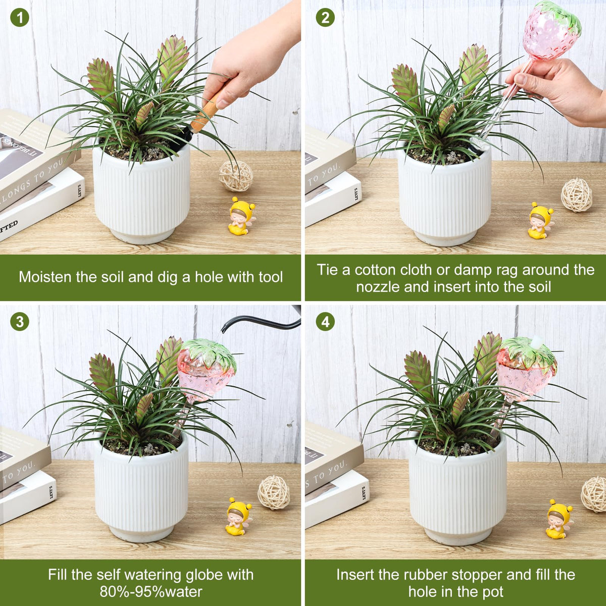 Yurucenus 180 ml capacity globes provide extended autonomous plant care for indoors.