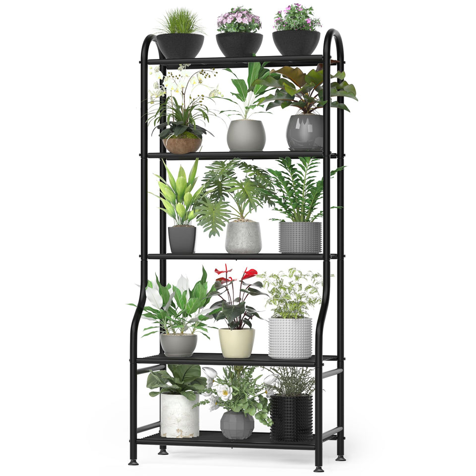 Yutrchey 5-tier plant stand displaying multiple pots for vertical space efficiency.