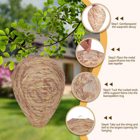 Yuvrwink wasp nest hanging in a garden illustrates easy deterrent setup.