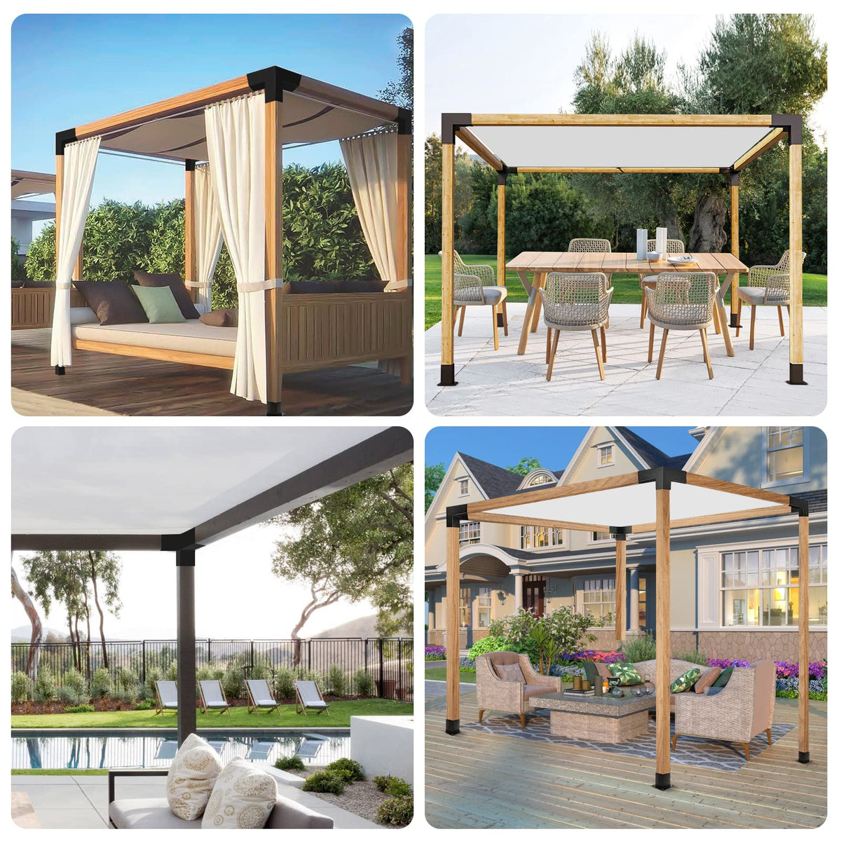 YVHFWOY outdoor pergola uses shown for balconies, patios, and arbors