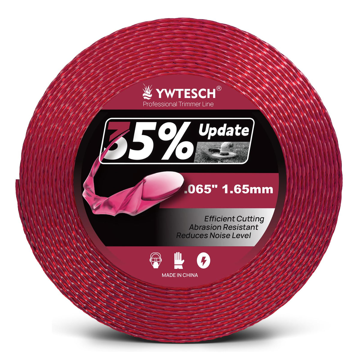 YWTESCH 065 weed trimmer line spool in burgundy for high visibility during edging.