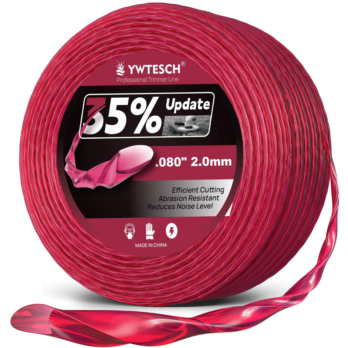 YWTESCH 080 burgundy heavy-duty trimmer line for robust edging and thick weed clearance.