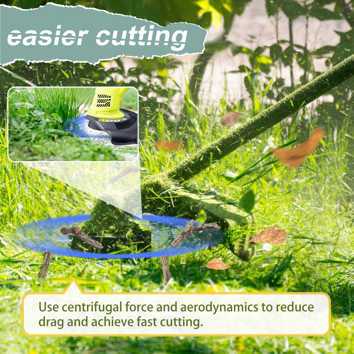 Cap protects line and spool during fast rotations, reducing jams