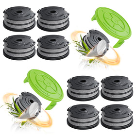YWTESCH dual-line spool packaging shown for quick refill in your yard work