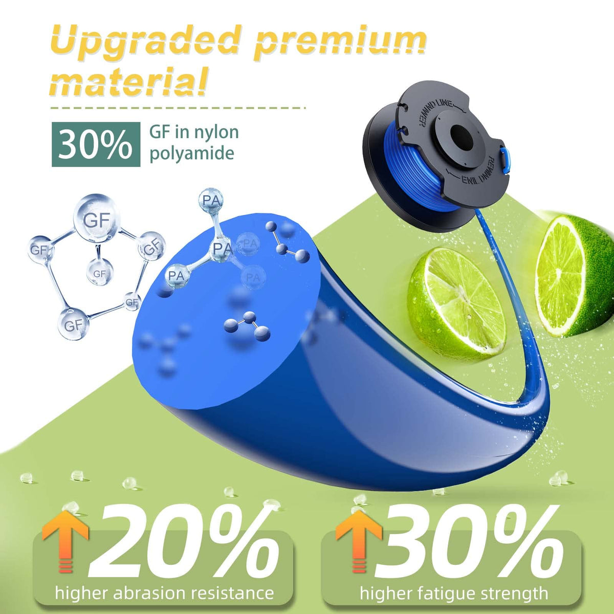 YWTESCH Ryobi-compatible replacement spool highlighting durable nylon line.