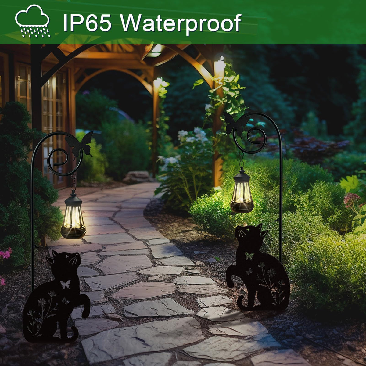 YY Gardenia outdoor solar lighting stake powers automatically at sundown.