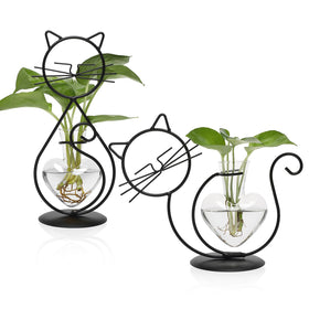 YYHglass plant propagation vase with cat frame for desk decor
