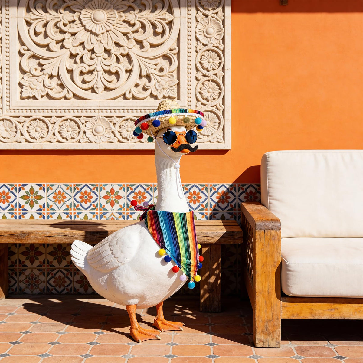 Yymobt porch goose bandana adds colorful Cinco de Mayo flair to your yard.