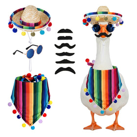 Yymobt Mexican porch goose sombrero outfit on a lawn goose for festive outdoor decor.