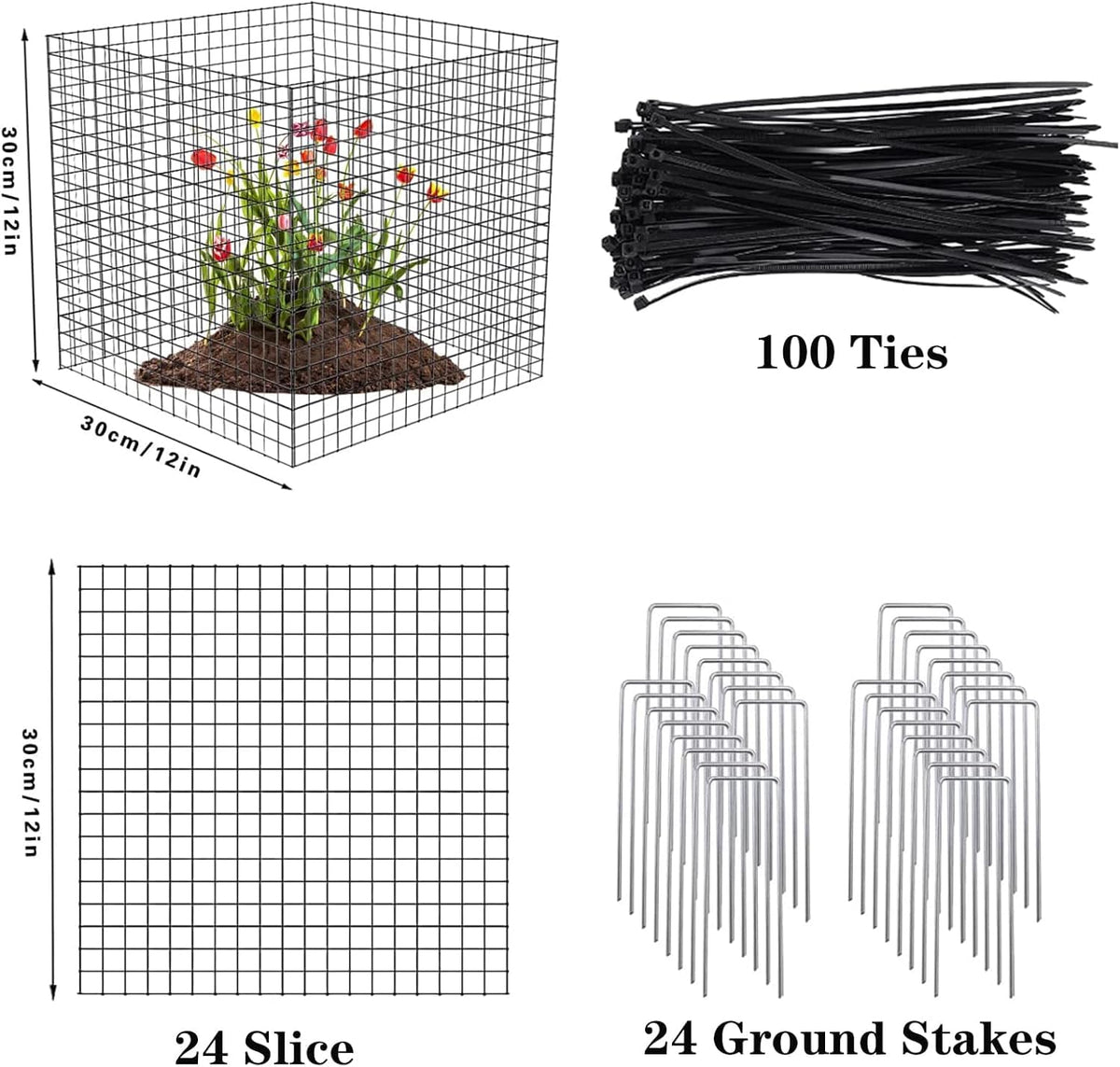 YYRZZ garden scene shows beans protected from rabbits with open mesh