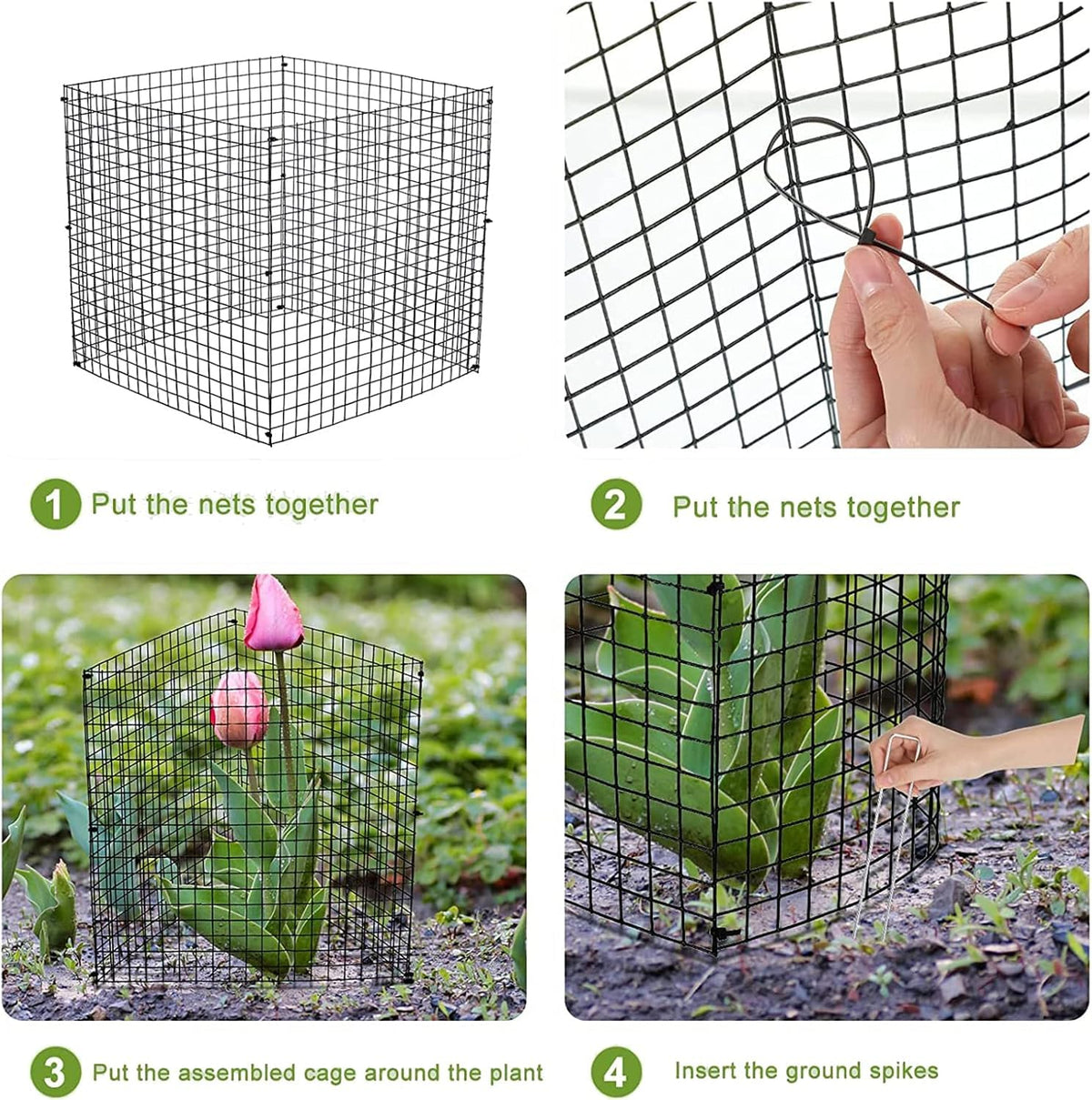 YYRZZ nylon ties and U-stakes included for quick, sturdy assembly