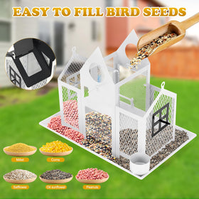 YYWMWM solar bird feeder dual-compartments enables selective feeding and reduces bird conflicts.