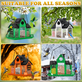 YYWMWM solar bird feeder garden-setup shows birds attracted to a tidy, solar-powered feeding station.